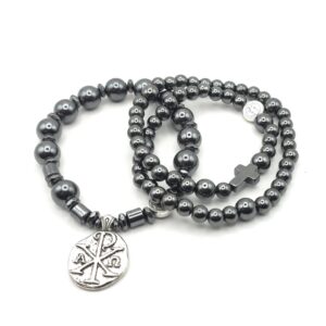 Conjunto de Pulseras de Hematita Rosario y Decenario