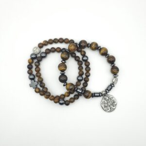 Conjunto de Pulseras de Ojo de tigre Rosario y Decenario